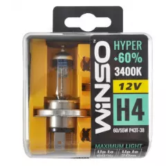 Лампа Winso H4 HYPER +60% 12V 60/55W P43t-38 комплект 2 шт.
