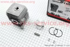 Циліндр в зборі 34мм (палець 8мм) (без різьби під шпильки) Stihl FS-38, 45, 55, MM55, BT45 (WOODMAN)